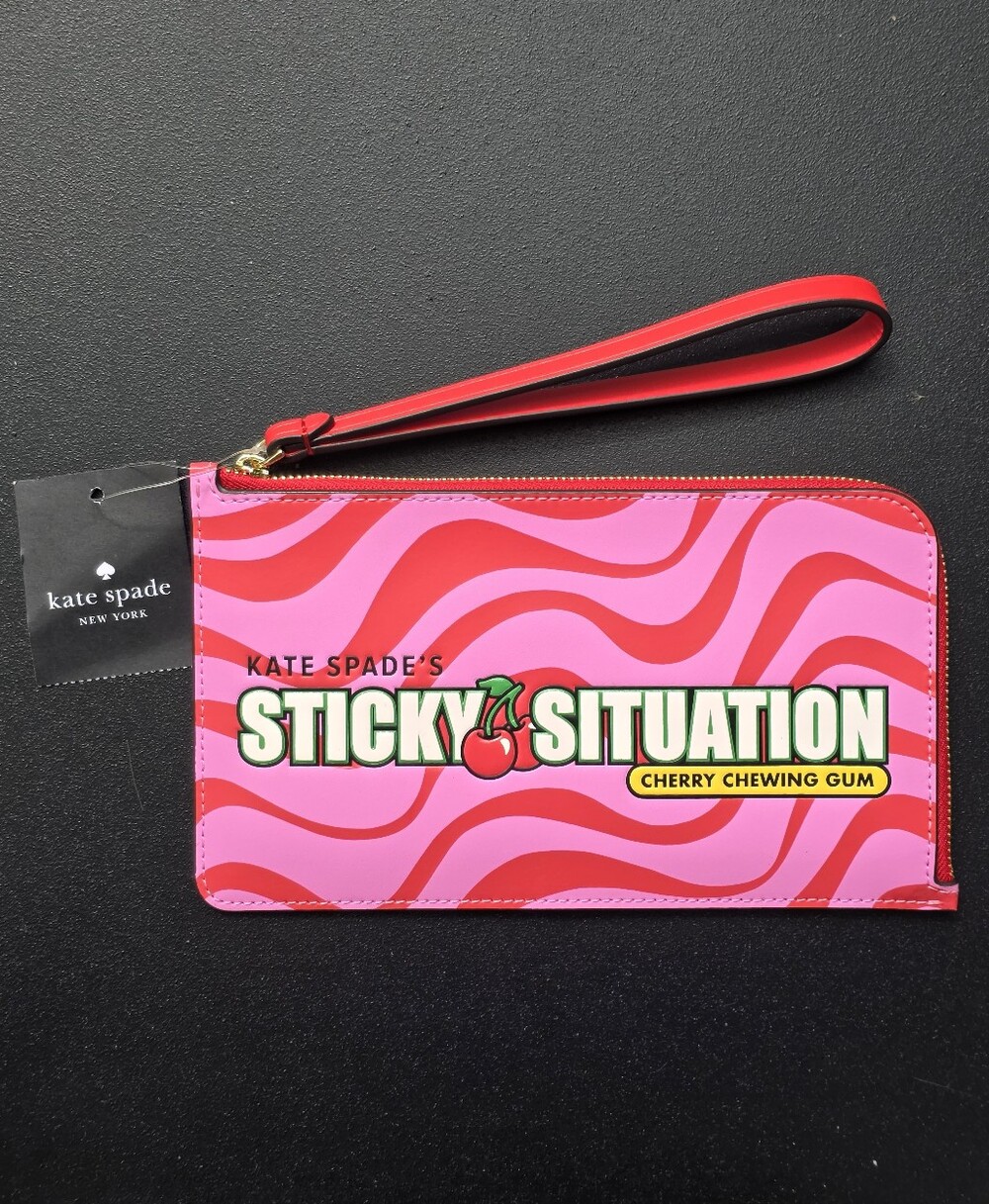 Kate Spade Novelty "Sticky Situation" Cherry Chewing Gum Medium L-Zip Wristlet